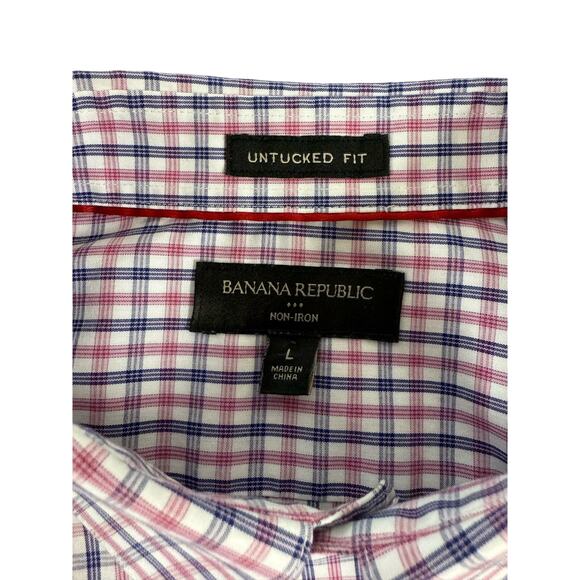 Banana Republic Men’s Large Shirt Untucked Fit Blue Red Plaid Easter - Picture 2 of 6